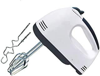 Electric Egg Beater Scarlet Hand Mixer and Blenders with Base 7 Speed Control Chrome Beater and Dough Hook Stainless Steel for Cake Egg Bakery with Handheld Processor -White