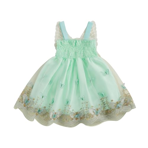 Toddler Baby Girl Dress Smocked Butterfly Wing Embroidery Dresses Ruffle Mesh Tulle Princess Dress Summer Clothes