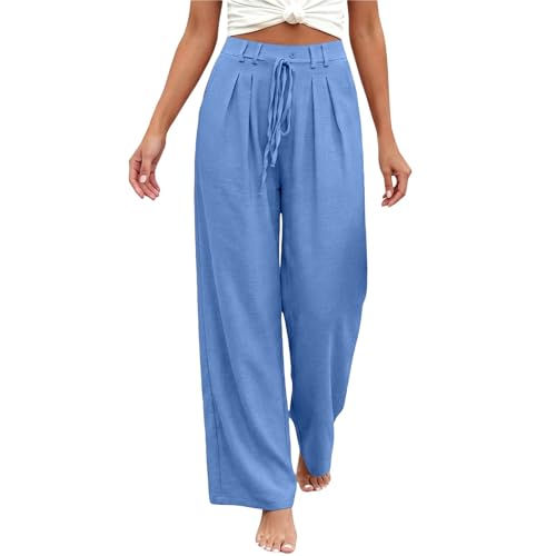 Pantalon large chic taille haute pour femme vêtement fluide décontracté couleur unie