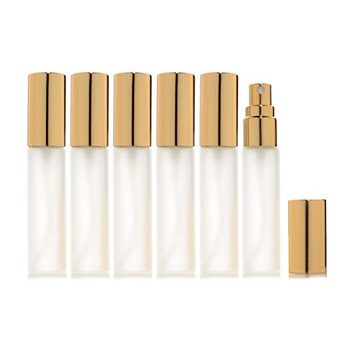 Enslz Lot de 6 flacons vaporisateurs en verre givré - 10 ml - Rechargeables - Pour parfum - 2 pipettes de 3 ml (doré) - Image 5