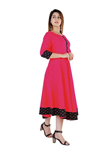 Image of Cotton Plain Black Parinted Lace Border Anarkali Dress Kurtis for Women - Not a Set with Dupatta or Pant