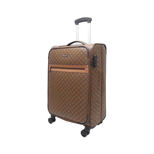 KYME 20 Inch Carry On Luggage 22x14x9 Airline Approved,PU Leather Softside Suitcase with Double Spinner Wheels,Brown