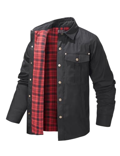 Image of Haellun Men's Flannel Lined Shacket Long Sleeve Plaid Western Cowboy Snap Button Down Shirts Jackets with Pockets