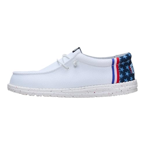 HEYDUDE Men's Wally Americana Mesh Slip On Shoe, White/Multi Size 7 | Breathable Casual Travel Shoes | Lightweight Outsole