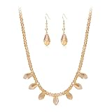 Cryshimmer Glass Bead Necklace Earrings for Women 16K Gold Plated Dainty Crystal Beads Collar Necklace Dangle Earrings Costume Jewelry Set for Wedding Prom Party,Gift for Her,Mom,Wife(Champagne)