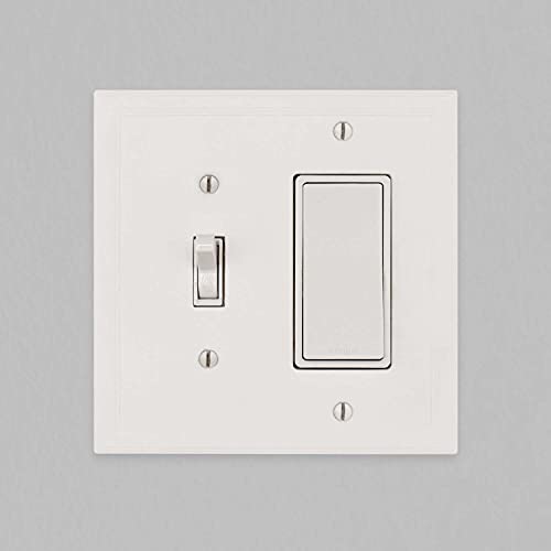 Questech Décor Single Toggle/Single Rocker Combo Light Switch Cover, 2-Gang Electrical Wall Plate, Double Switch Decorator Standard Size Gfci Receptacle Cover, Decorative Cornice Design, White #TOP1