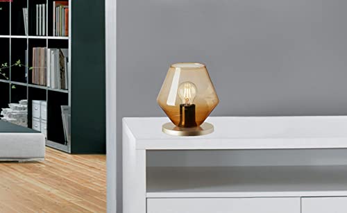 Trango 1er Set 7012AL LED Glaskugel Tischleuchte *PUB* Retro Tischlampe in AMBER inkl je 1x E27 LED-Leuchtmittel & Kabelschalter, Fensterbank Leuchte, Nachttischlampe, Schreibtischleuchte, Leseleuchte