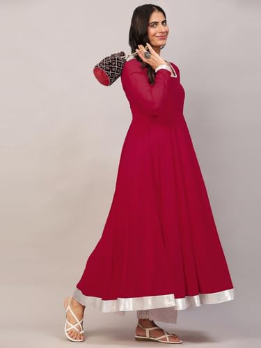 Image of KZA Women's Georgette Hand Embroidered Flared Anarkali Suit for Women | Full Sleeves Flare Anarkali Dress for Woman | Ethnic Flared Anarkali Kurta for Women