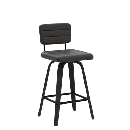 Counter Height Bar Stools Set of 2 Wood Swivel Bar Stools for Kitchen Island Modern Square Barstools with Leather Back Cushion Industrial Vintage Bar Chair Rustic Furniture for Home Pub 24 Inch Brown