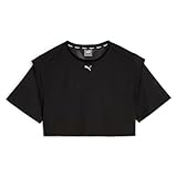 PUMA Womens Fit Move Mesh Crew Neck Short Sleeve Crop Casual Tops Casual - Black - Size L