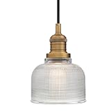 Yosoan Indoor Vintage Pendant Light with Striped Shade, 1-Light Hardwired Edison Vanity Fixture Industrial Semi Flush Mount Lamp Bowl Texture Glass for Kitchen Table Bar Island(Antique)