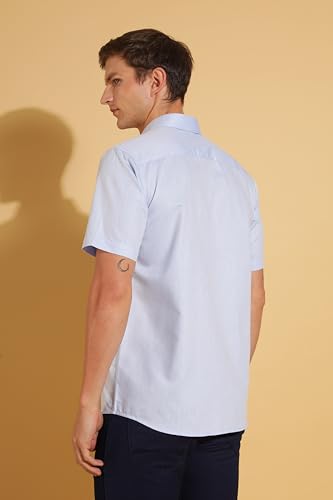 Image of Fyltr Men's Regular Fit Cotton Blend Shirt - Half Sleeve | Stylized Collar Band | Formal Shirts for Men