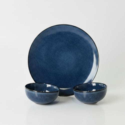 Image of Freakway Ceramic Dinner Set, 3 Piece, Cream with Brown Speckled | Round Shape, Includes 1 Dinner Plate and 2 Bowls