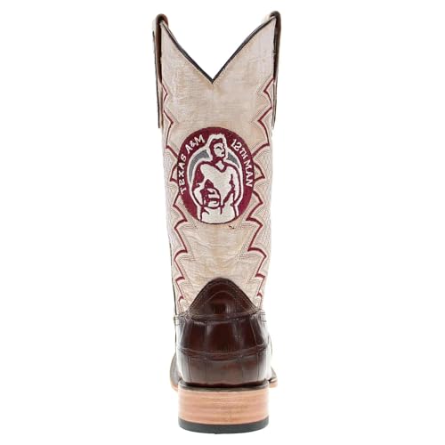 Vaccari Men's Parker Top Grid Stitching & NCAA League Embroidery Genuine Alligator Tail Broad Square Toe Cowboy Boots4
