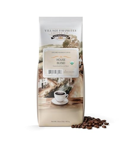 Village Favorites Low Acid Coffee – Mold-Free House Blend, 100% Arabica, Slow Roasted Medium Roast, Smooth & Stomach Friendly, Ground, 1LB (16oz) Bag (USDA Organic)