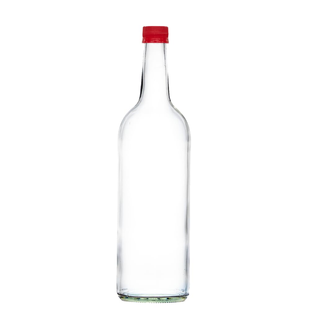 Glass Water Bottle, 1 Litre & Cap Juice Mineral Elderflower Cordial Sparkling (Red Cap, Pack of 6)
