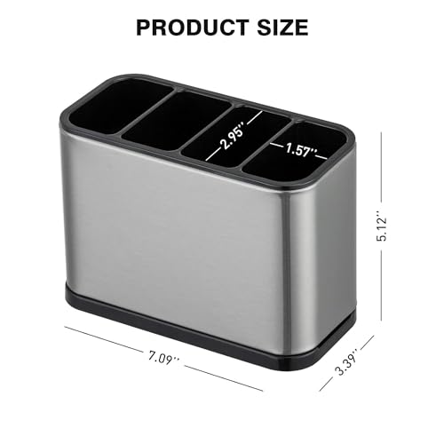 Image of Stainless Steel Kitchen Countertop Holder for Spoons, Forks, Butterknife, Knife, Spatula | 15L x 10W x 10H Centimeters | Silver