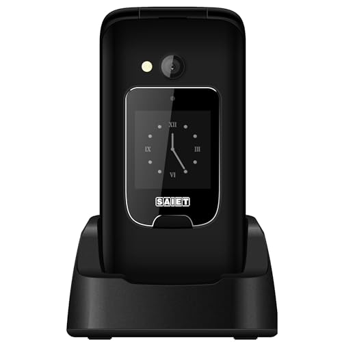 SAIET - Cellulare per Senior Facile da Usare SCUDOtre+ - Telefono per Anziani con Tasti e Caratteri Grandi - con Doppio Display Audio Amplificato - Nero