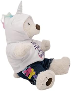 Miniatura 4 de Sudadera con capucha de unicornio con pantalones cortos de mezclilla, traje de oso de peluche que se adapta a la mayoría de juguetes de peluche de