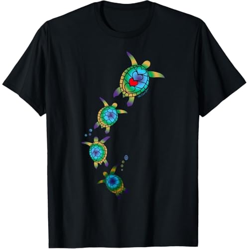 HXATXB Beautiful Nautical Tropical Swimming Sea Turtles T-Shirt Size XS Black