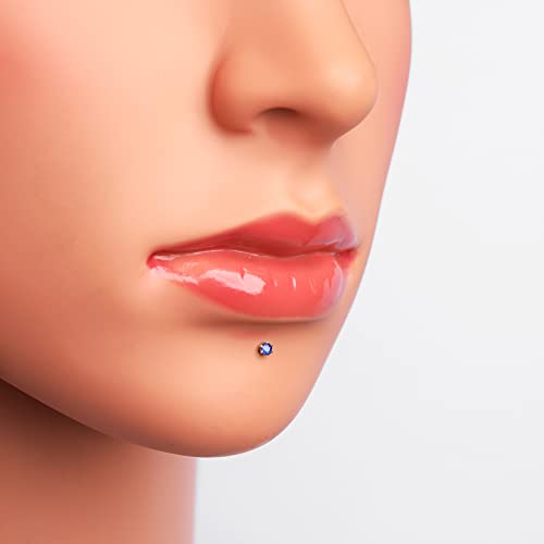 Demira 14K White Gold 2.20 Mm Solitaire Real Blue Sapphire Solid Wedding Nose Lip Labret Monroe Ring Stud Screw 16 Gauge 6 Mm Long Post #TOP3