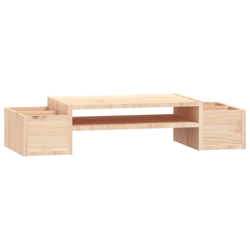 Supporto per monitor in legno di pino massiccio, supporto ergonomico da scrivania con 4 ripiani, 70 x 27,5 x 15 cm