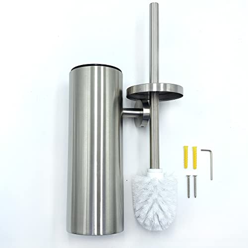 Image of SUNERA 304 Stainless Steel Toilet Brush Holder Toilet Bowl Brush, Wall Mount Bathroom Toilet Bowl Scrubber Brush with Stiff Bristles for Deep Cleaning