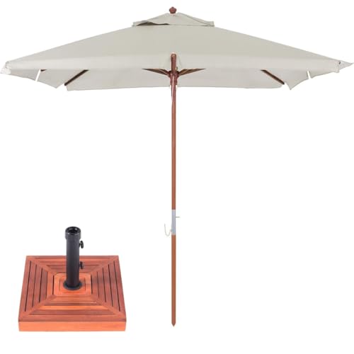 Ombrelone Madeira Quadrado 2x2m Sardenha Sombreiro Bagum Com Base Madeira - Belfix - Bege