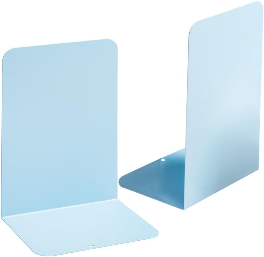M&G Book Ends 1 Pair, Blue Large Metal Bookends for Shelves, L-Type Book Stopper for Heavy Books, Non-Skid Bookstand for Office Home School Supplies