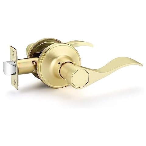EHOMEWARE 1 Pack Gold Door Levers, Brass Interior Door Handle Passage Door Lever for Hallway Closet, Wave Door Lever with Universal Handling for Right or Left Handed Doors Cover