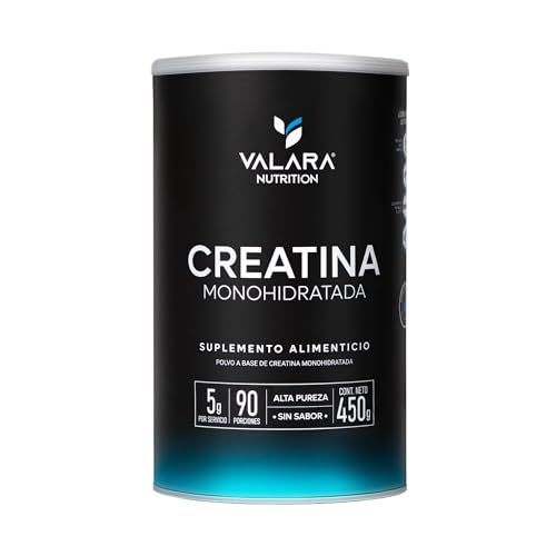 Creatinas, VALARA Creatina Monohidratada de Máxima Pureza - 90 Servicios - Suplemento Deportivo en Polvo - Sin Azúcar - Sin Sabor - Con Scoop Dosificador