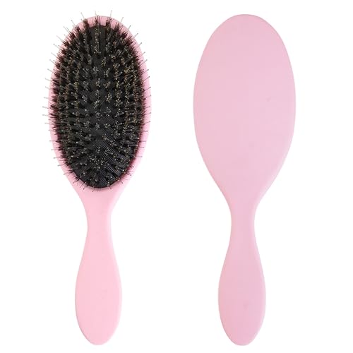 Luoqun88 Dual Bristle Detangling Brush with Boar Bristles | Anti-Static Hairbrush for All Hair Types & Extensions | Gentle on Wet/Dry Hair Reduces Breakage & Frizz Curl Defining Brush (Pink)