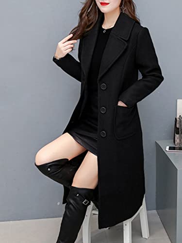 Hacikis Womens Wool Blend Single Breasted Notched Collar Winter Pea Trench Coat with Pockets4