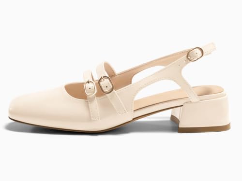 Image of Coutgo Women's Mary Jane Chunky Low Heels Slingback Pumps Closed Square Toe Wedding Dress Shoes