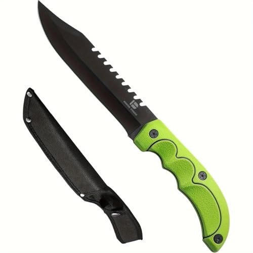 KHU 440C Steel Fixed Blade Hunting Knife - Full Tang Survival Utility knife with Sheath, PP & TPR Handle Bushcraft Camping Knife for Outdoor Fishing, Hiking & Garden trees Multi-tool