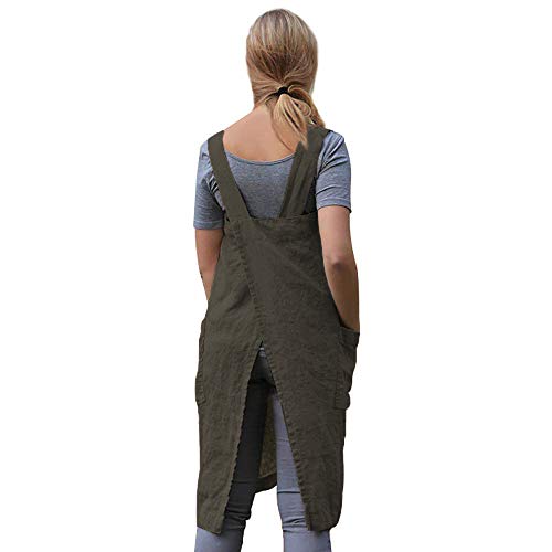 Women’s Pinafore Square Apron Baking Cooking Gardening Works Cross Back Cotton/Linen Blend Dress With 2 Pockets #TOP4