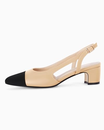 Coutgo Womens Slingback Kitten Heels Low Chunky Heel Splicing Toe Office Wedding Dress Pumps Shoes4