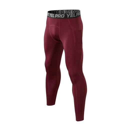 Generisch Pantalones de compresión de forro polar para hombre, capa base, leggings deportivos para hombre, mallas para correr, fitness, Vino, M