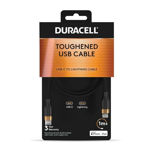 Duracell Câble USB-C vers Lightning 1 m, câble de charge rapide 30 W pour iPhone, iPad, AirPods et appareils Apple