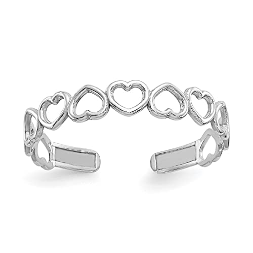 Jewelryweb QTT491220W Solid 10K White Gold Alternating Open Hearts Adjustable Toe Ring cover