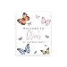 Andaz Press Personalized Birthday Welcome Sign Custom Large Canvas Welcome Sign for Kids Birthday Party, 16 x 20 Inches, Butterfly Birthday Theme, 1st Birthday Butterfly Party Decorations for Girls