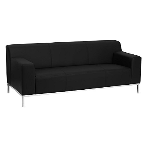 Offex OFX-108303-FF Contemporary Leather Sofa with Stainless Steel Frame - Black
