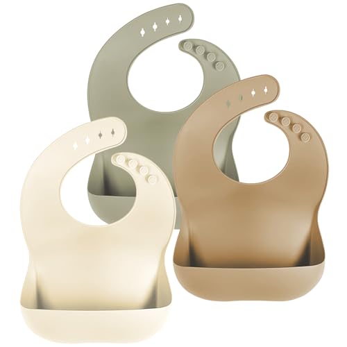 Image of Cuddle Campus Set of 3 Silicone Bibs for Babies & Toddlers,Soft Adjustable Bibs with Pocket Food Catcher for Baby Girl,Boy