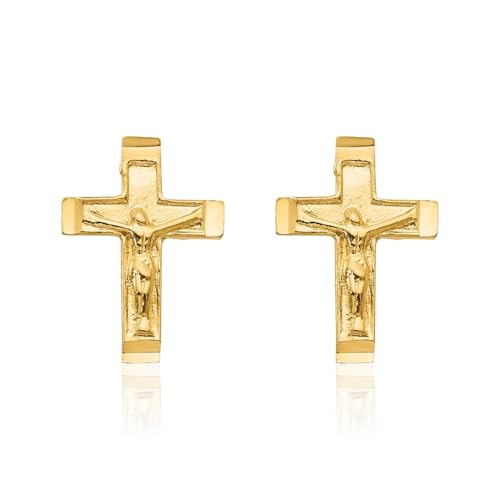 14K Solid Yellow Gold Lord Jesus Christ Crucifix Holy Cross Drop Dangle Christian Religious Stud Earrings3