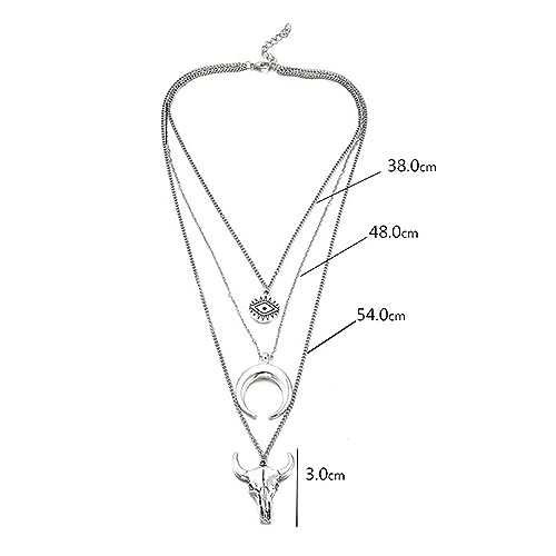 Boho Layered Necklace Western Necklaces for Women Silver Cowgirl Cowboy Necklace Evil Eye Moon Bull Head Chain Necklace Western Jewelry for Women Cowgirl Accessories2