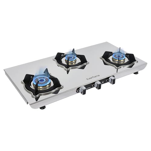 Image of Everflame Marvel 3 Burner Gas Stove | Manual Ignition | 6G Series Brass Burner | ISI Certified SS Cooktop | 5 Years Warranty on (Body & Burners) + 2 Year Comprehensive Warranty + Doorstep Service