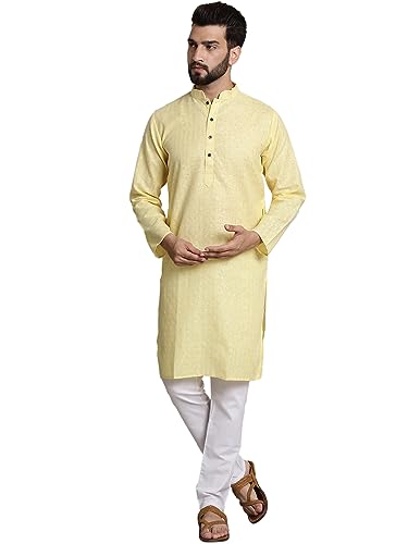 Image of SOJANYA (Since 1958 Men's Cotton Blend Checked Kurta and Churidar Pyjama Set