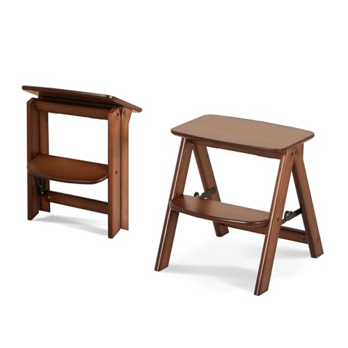 Baveke 2 Step Stool Foldable- Bamboo Step Ladder Small Folding Step Stool Cute and Wooden Step Stools for Adults Closet Stepstool & Collapsible Stool for Kitchen Home Indoor(FSC-Certified Bamboo)
