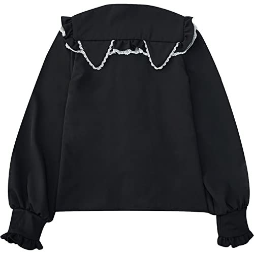Image of Lolita Women Ruffle Sailor Collar Blouse Shirt Kawaii Teen Bow Tie Cat Ears Fashion Button Front Junior Cute Tops