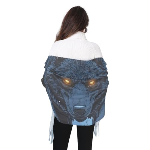 Anime Wolf Pashmina Scarf for Women Soft Cashmere Feel with Tassel Shawl Wraps 86×30 IN